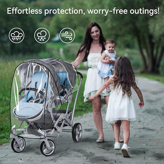 bemece Double Stroller Rain Cover, Weather Shield Double Stroller for Front and Rear Seats Twin Stroller, Baby Outdoor Activities Accessories, Protects Children from Rain, Snow, Wind-BubblyBeeBaby