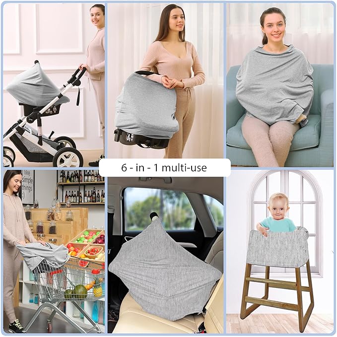 Car Seat Covers Baby - Multi-use Cover Carseat Canopy, Breathable Breastfeeding Cover, Car Seat Covers for Bbies, Boys & Girls Shower Gifts (Knit Grey)-BubblyBeeBaby