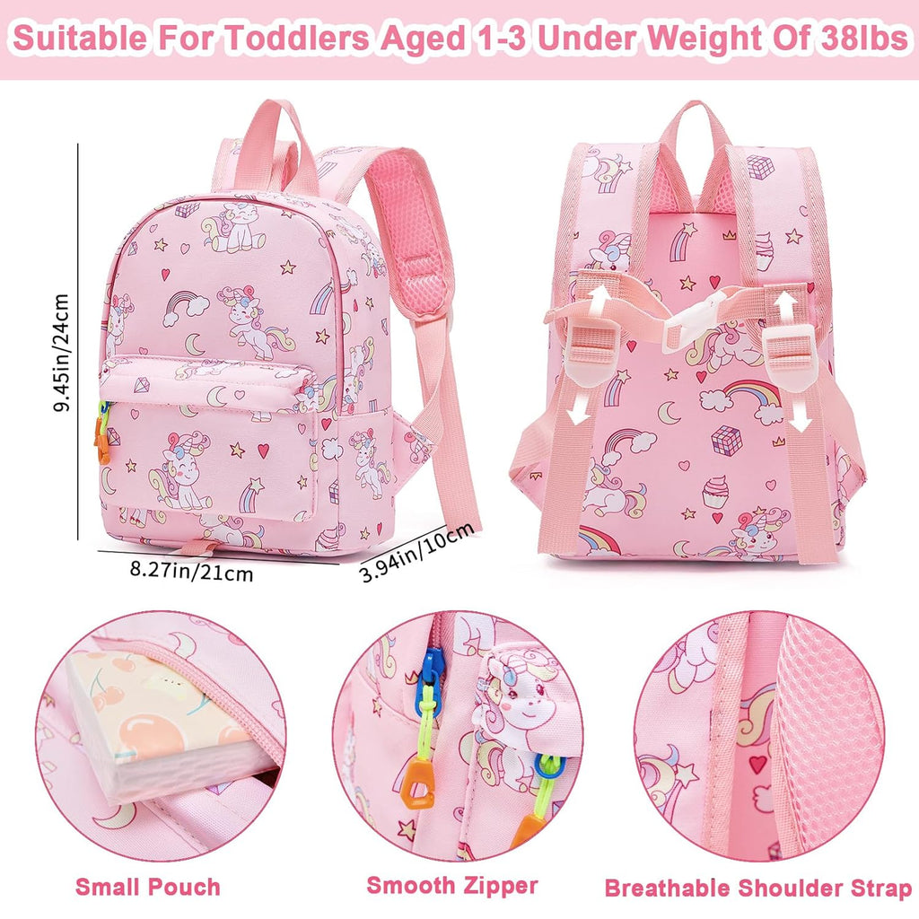 Accmor Toddler Backpack Leash with Anti Lost Wrist Link, Cute Mini Child Walking Harnesses Keep Kids Close Back Pack Rope Tether Rein for Baby Boys (Pink/Unicorn)