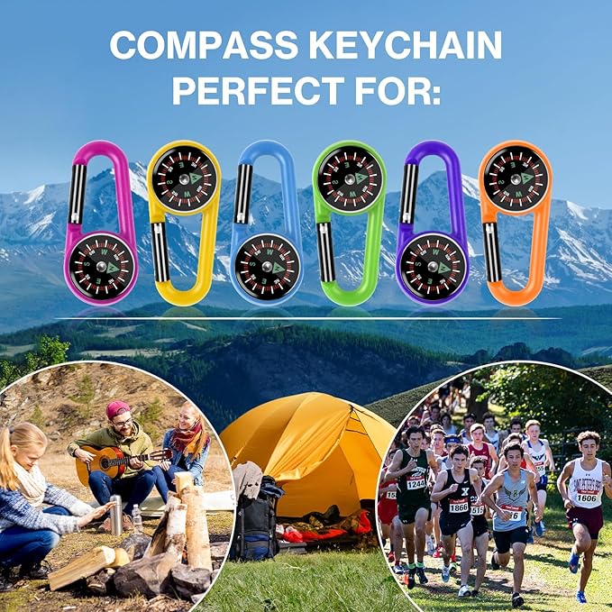 12 Pcs Mini Compass Keychain for Kids Bulk, Small Pocket Magnetic Compass Survival Hiking for Outdoor Survival Camping Party Backpacking Accessory-BubblyBeeBaby