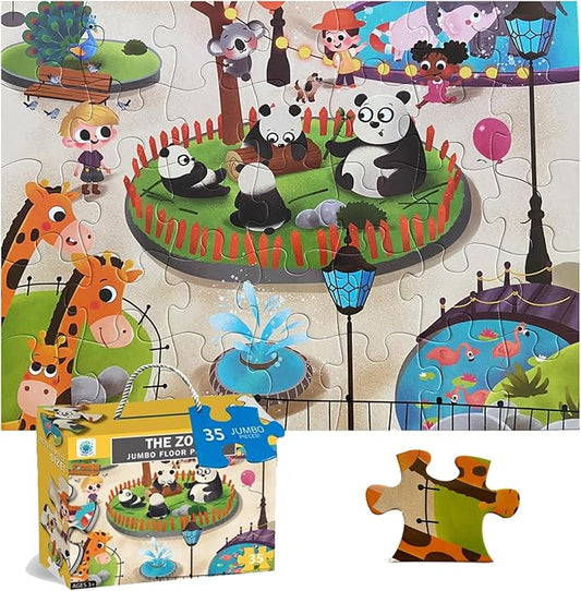 Jumbo Floor Puzzle for Kids, Large Jigsaw Puzzles 35 Piece for Kids Ages 3-5,Preschool Learning & Education Toys, Gifts for 4-8 Year Old Boys and Girls (Panda Animals)-BubblyBeeBaby