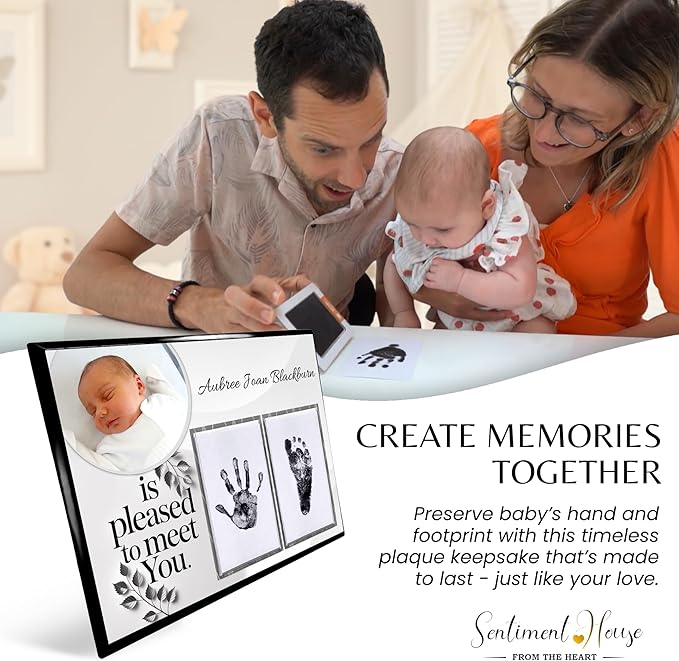 Inkless Hand and Footprint Kit, Baby Keepsake Plaque & Baby Shower Gifts - Ideal as Mom To Be Gift, Nursery Picture Frames, Clean Touch Hand and Footprint Kit (Style 1 - Design 5)-BubblyBeeBaby
