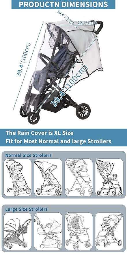 Universal Stroller Rain Cover, Clear Breathable Weather Shield with Waterproof Zipper, 4 Seasons Protection (XL)-BubblyBeeBaby