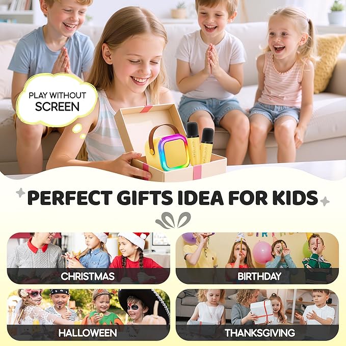 IROO Mini Karaoke Machine for Kids, 2025 TOP Toys Birthday Gifts Ideas for Girls Ages 4, 5, 6, 7, 8, 9, 10, 12+ Years Old, Portable MP3 Player with 2 Wireless Mics for Party-BubblyBeeBaby