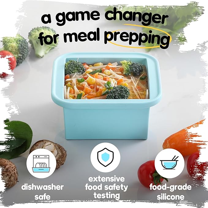 2-Cup Silicone Freezer Trays with Lids – Perfect for Meal Prep, Portion Control, and Easy Freezing-Meal Prep Container Molds for Soup,Leftovers (Aqua, 4 Pack)-BubblyBeeBaby