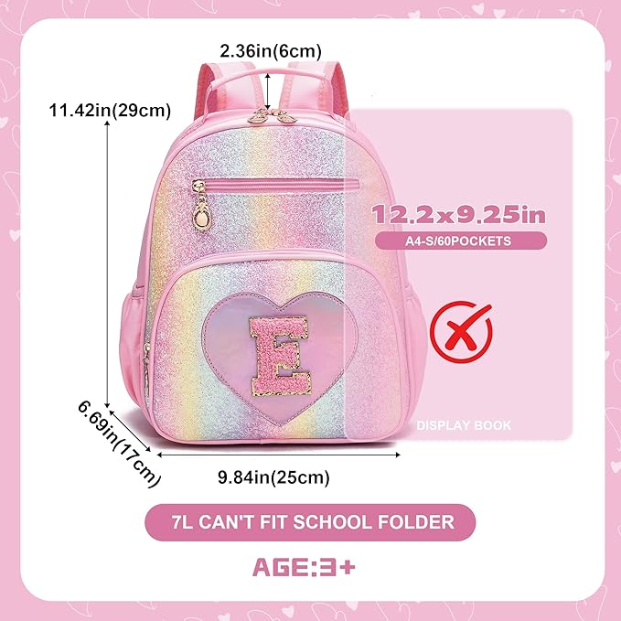 I IHAYNER Kids Glitter Lightweight Backpack for School Travel & Daycare, Toddler Backpack for Girls 3+ Preschool Kindergarten Elementary Kids Backpack-Rainbow Pink E-BubblyBeeBaby