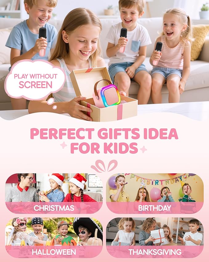 IROO Mini Karaoke Machine for Kids, 2025 TOP Toys Birthday Gifts Ideas for Girls Ages 4, 5, 6, 7, 8, 9, 10, 12+ Years Old, Portable MP3 Player with 3 Wireless Mics for Party-BubblyBeeBaby