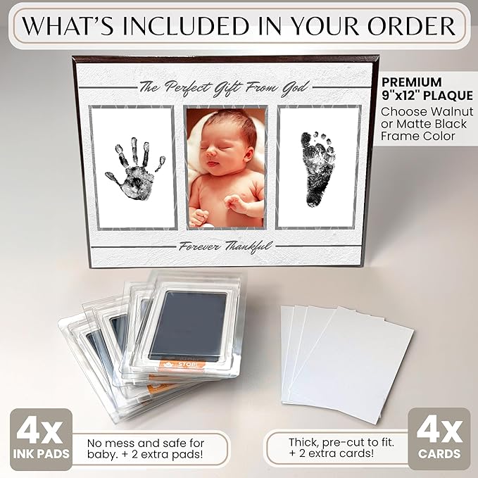 Inkless Hand and Footprint Kit, Baby Keepsake Plaque & Baby Shower Gifts - Ideal as Mom To Be Gift, Nursery Picture Frames, Clean Touch Hand and Footprint Kit (Style 2 - Design 1)-BubblyBeeBaby