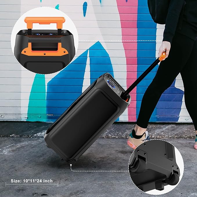 JYX Karaoke Machine with 2 Wireless Microphones for Adults, 8" Big Bluetooth Party Speaker with 500W Peak Power, PA System with LED Disco Light, Rolling Wheels and Trolley, Perfect for Outdoor Home-BubblyBeeBaby