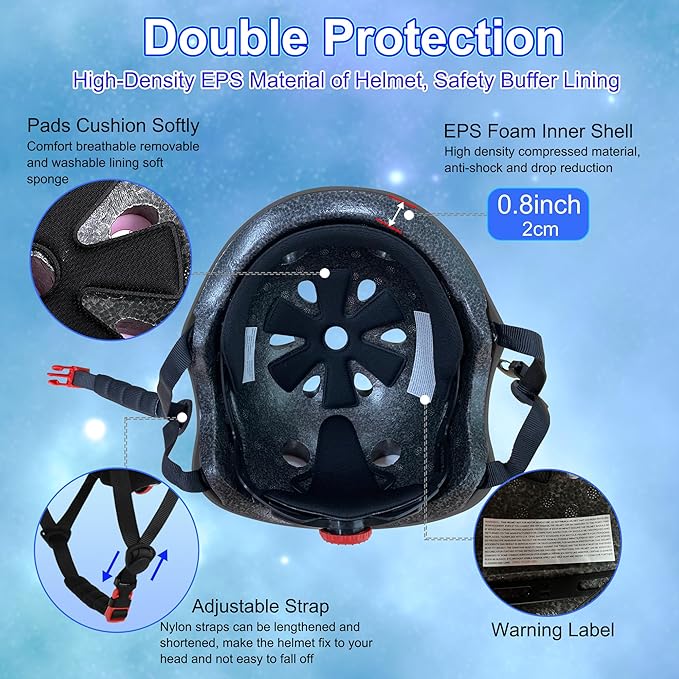 Kids Bike Helmet with DIY Stickers and Knee Pads Elbow Pads Wrist Guard Set for Ages 3-8-14 Toddler Boys Girls Helmet for Roller Skates Cycling Skateboarding Bicycle Scooter-BubblyBeeBaby