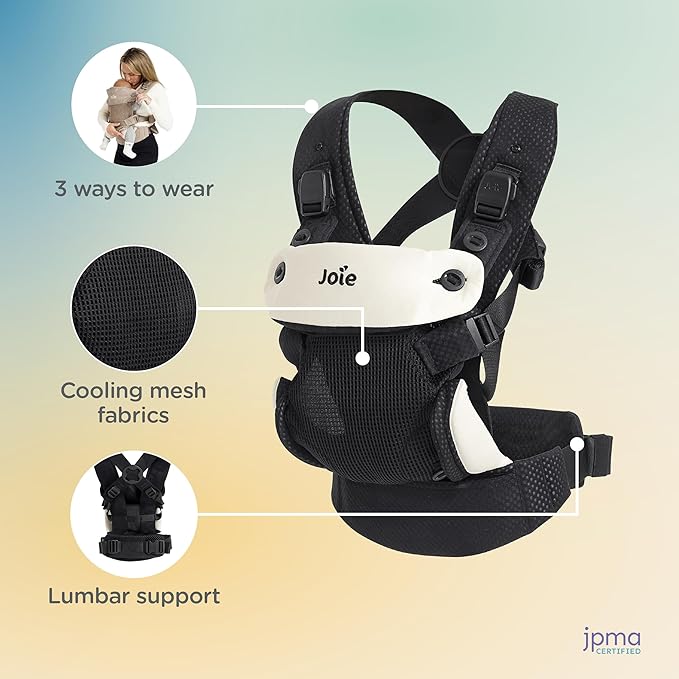 Joie Savvy Lite Air 3-in-1 Baby Carrier – Lightweight, Ergonomic Baby Carrier with 3 Carry Positions, Breathable Fabric, Padded Straps, and Lumbar Support (Jet)-BubblyBeeBaby
