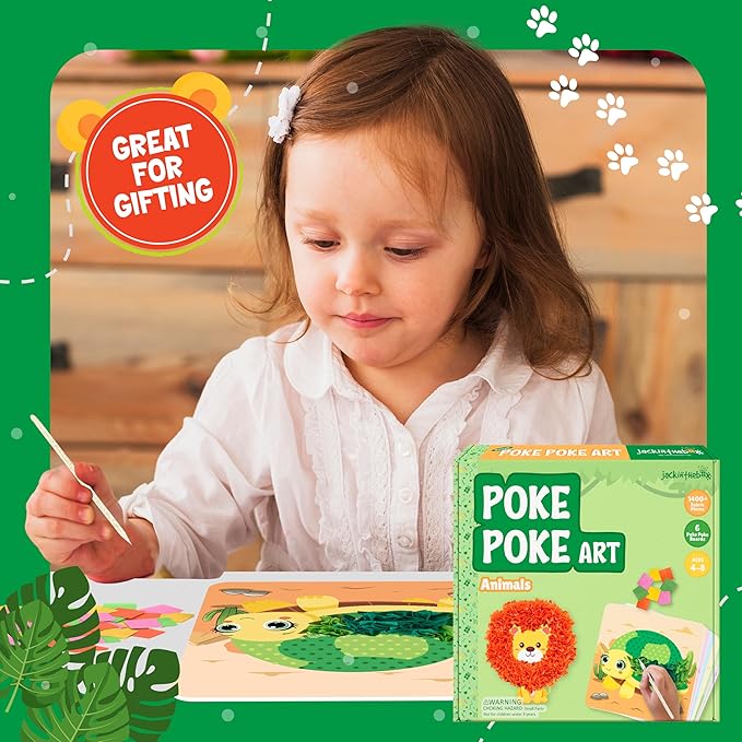 jackinthebox Poke Poke Art – Animals Theme, Mess-Free Fabric Art and Craft, Flower Pressing Kits, Gift for Kids, Girl Gifts, Boy Gift, Toys for Girls and Boys Ages 4 5 6 7 8-BubblyBeeBaby