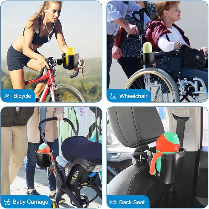 Accmor Stroller Cup Holder, Universal Cup Holder with Silicone Gooseneck Arm, Bike Cup Holder, 360° Rotatable Large Caliber Drinks Holder for Stroller, Bike, Wheelchair, Walker-BubblyBeeBaby