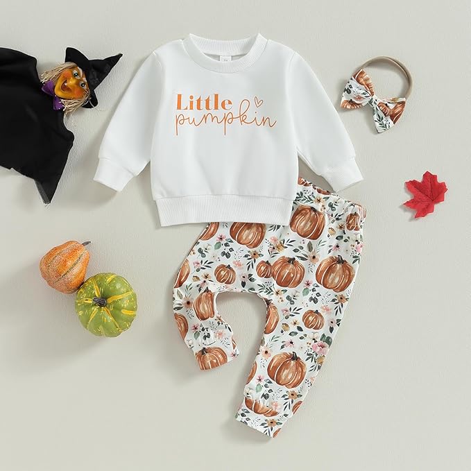 0-4T Toddler Boy Girl Halloween Outfit Fall Clothes Ghost Long Sleeve Sweatshirt Top Pants Baby Halloween Clothes-BubblyBeeBaby