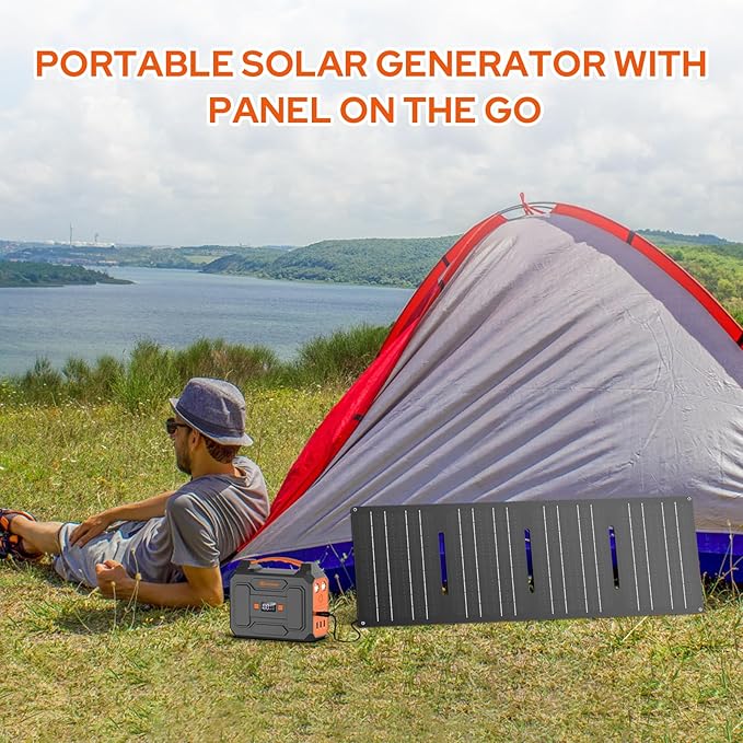 100W Portable Power Station with Foldable Solar Panel, 110V Power Bank with AC Outlet, Rechargeable Battery Generator Power supply for Outdoor, Camping, RV, Travel, Emergency Backup-BubblyBeeBaby