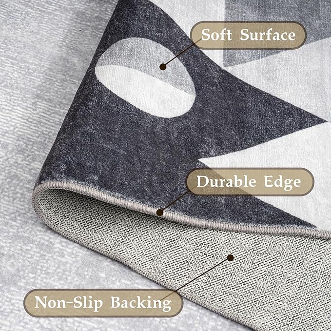 HOMFINE Washable Modern Area Rug - Geometric Style 5x7 Rugs for Living Room, Bedroom, Machine Washable Rug Soft Non Slip Non Shedding Area Rug - Grey, 5'x7'-BubblyBeeBaby