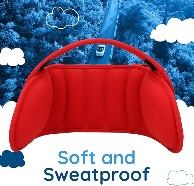 NAPUP Adjustable Carseat Head Support for Sleeping Kids & Toddlers - Safe, Comfortable & Breathable (Red)-BubblyBeeBaby