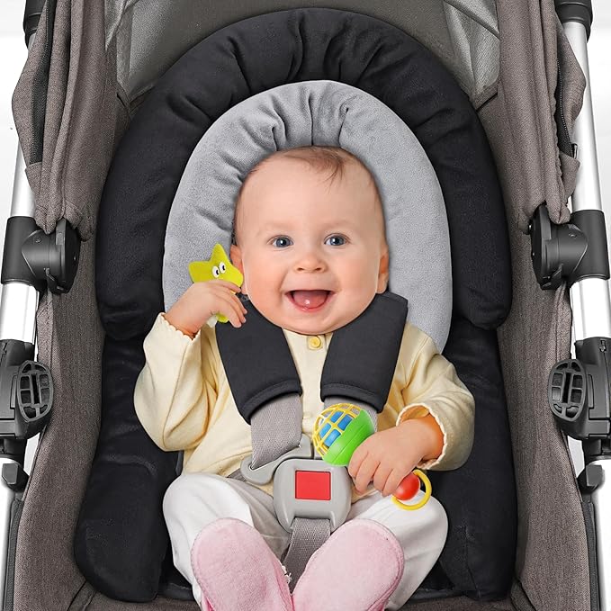 COOLBEBE Upgraded 3-in-1 Babybody Support & Strap Covers Set for Newborn Infant - Extra Soft Car Seat Insert Cushion Pad, Perfect for Carseats, Strollers, Swing, Black-BubblyBeeBaby