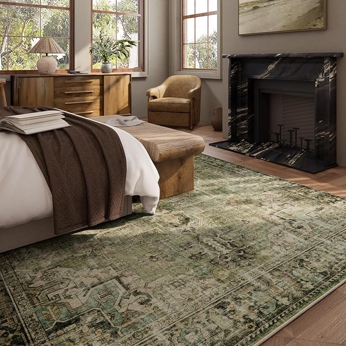 10x14 Area Rugs for Living Room: Washable Bedroom Rug Boho Vintage Rugs Stain Resistant Non Slip Low Pile Soft Lightweight Carpet for Kitchen Dining Room Farmhouse Nursery Kids Room-BubblyBeeBaby