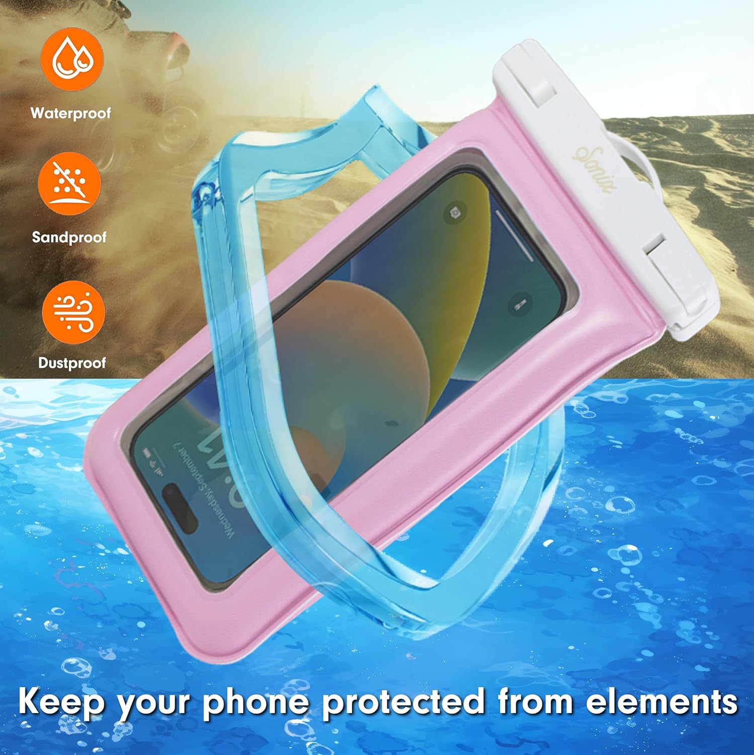 Sonix Waterproof Phone Pouch - Floating Phone Case Dry Bag w/Crossbody Lanyard - Beach Cruise Travel Essentials - Compatible w/All Devices, Touchscreen Friendly | Jelly Pink