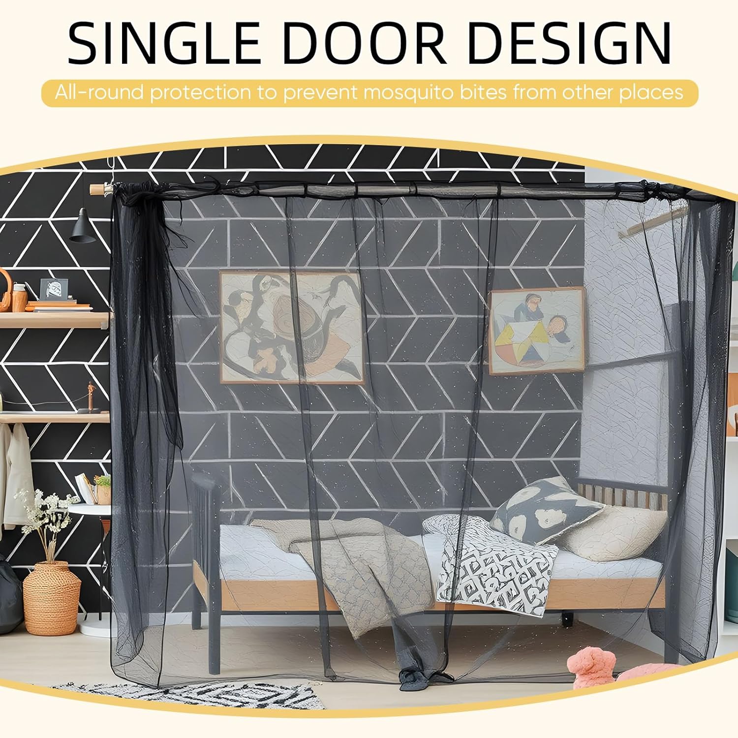 4 Corners Mosquito Net for Mosquiteros para Camas Bed Canopies Netting Bed Drapes Rectangular Mosquito Mesh for Camping Home Outdoor Travel(Black,L75 X W35.5 X H59 Inch,Opening)