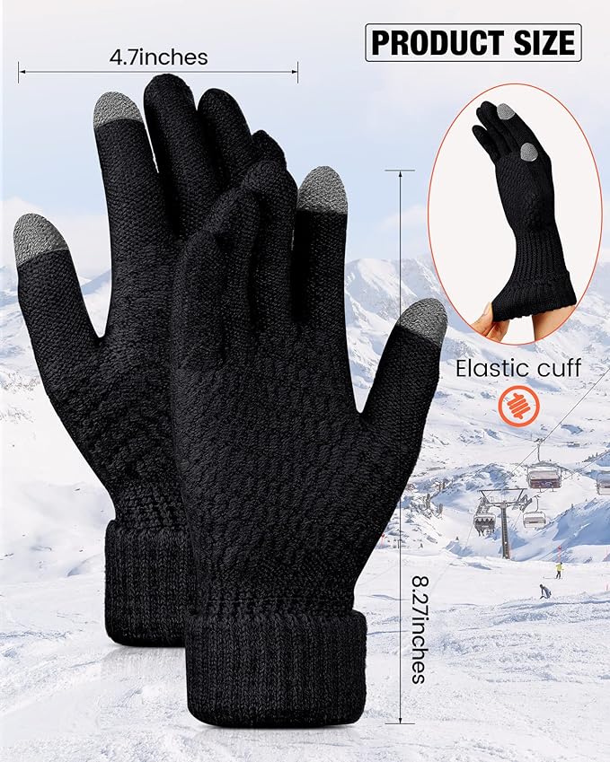 Geyoga 2 Pairs Women's Winter Touch Screen Gloves Soft Warm Fleece Lined Knit Elastic Cuff Winter Texting Gloves-BubblyBeeBaby