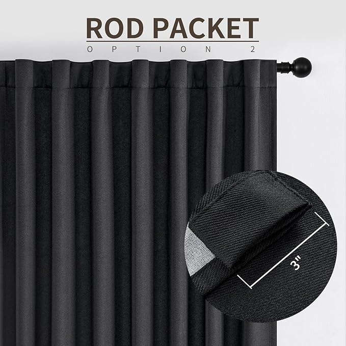 Joydeco Custom Blackout Curtains for Bedroom, Total Blackout Curtains Back Tab & Rod Pocket, Solid Thermal Insulated Window Drapes Luxury Decor for Living Room 1 Panel (Custom Size, Black)-BubblyBeeBaby