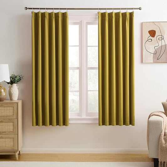 KEQIAOSUOCAI Yellow Pinch Pleated Curtains 72 Inch Length 2 Panels Set Noise Cancelling Window Drapes for Nursery Bedroom Living Room 40x72-BubblyBeeBaby