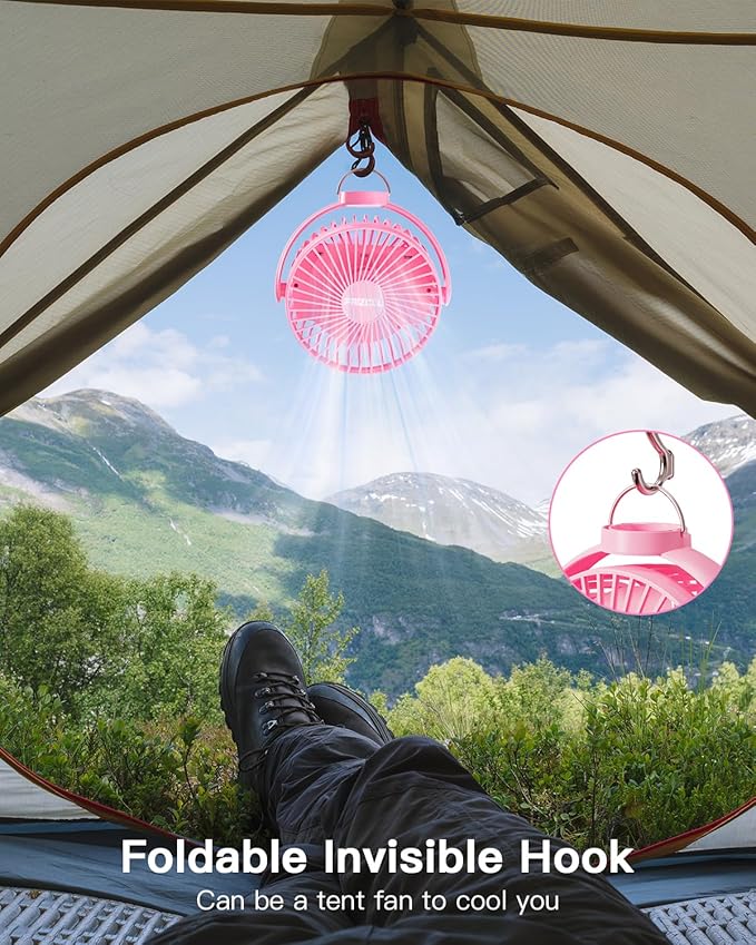 FRIZCOL 12000mAh Portable Stroller Fan, Use As Power Bank, 65H Battery Operated Fan Flexible Tripod Clip On Fans, Detachable Personal Handheld Baby Fans for Stroller, Car seat, Desk, Treadmill（Pink）-BubblyBeeBaby