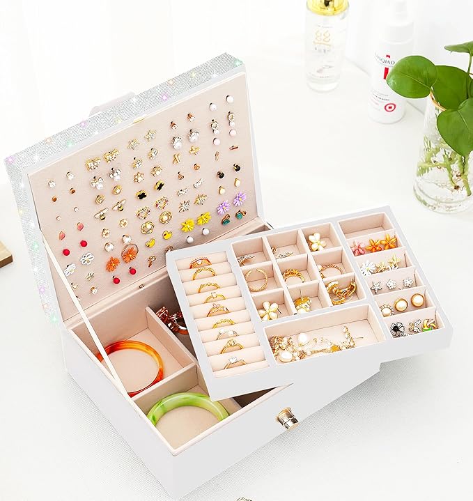 Jewelry Box for Earrings for Girls Jewelry Organizer Box Earring Holder Organizer for Girls Earring Box Girls Jewelry Box Stud Earring Organizer for Girls Earring Jewelry Boxes for Women Bling-BubblyBeeBaby