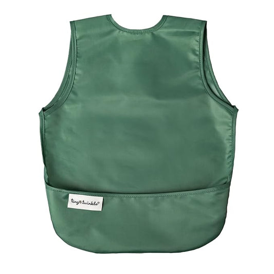 Tiny Twinkle Mess Proof Baby Bib - Waterproof & Lightweight Baby-Led Weaning Apron | 100% Recycled Polyester, Easy Clean & Machine Washable (Olive Green, Small 6-24 Months)-BubblyBeeBaby