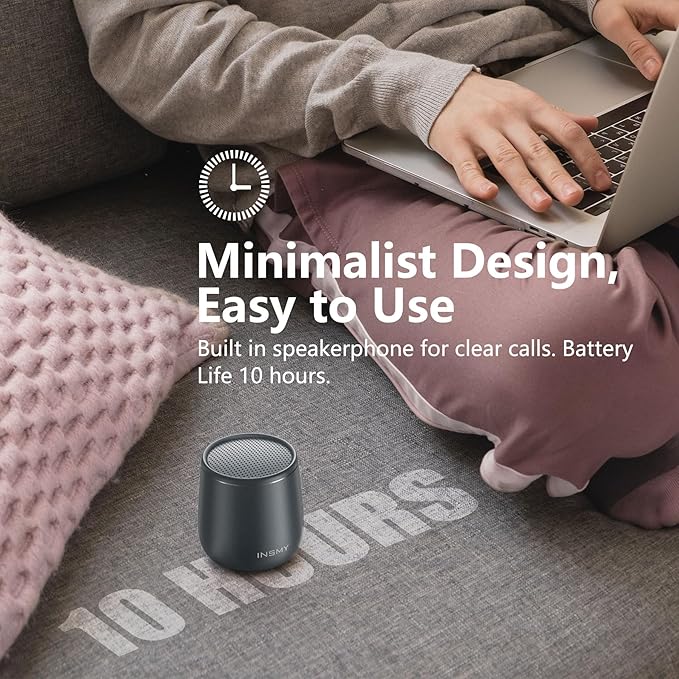 INSMY Small Bluetooth Speaker, Waterproof Mini Portable Wireless Speaker, Punchy Bass Rich Audio Stereo Pairing, Handheld Pocket Size Built in Mic for Hiking Biking Gift Laptop Tablet (Gray)-BubblyBeeBaby