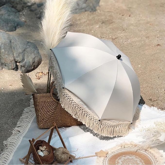 Baby Outdoor Parasols, Baby Stroller Parasol Umbrella with Adjustable Clamp, Toddler Umbrella for Trolley Wheelchair Beach Chair, Outdoor Activities (Beige)-BubblyBeeBaby