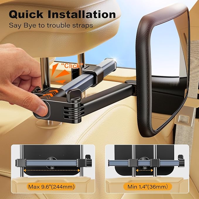 Baby Car Mirror, Stretchable 360° Caring Baby Mirror for Car Seat Rear Facing Seat Infant Shatterproof, Baby Essentials for Newborn, Crash Tested and Certified-BubblyBeeBaby