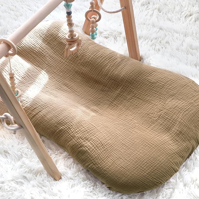 Hooyax Muslin Baby Lounger Cover 1 Pack, 100% Cotton Soft & Breathable Infant Lounger Covers Only for Newborn (Brown)-BubblyBeeBaby