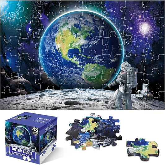 Jumbo Floor Puzzle for Kids Ages 4-8,Space Earth Jigsaw Puzzles,48 Piece Astronaut Large Puzzles for Toddler Ages 3-5,Preschool Learning Planets Earth Toys Christmas Birthday Gift for Boys Girls-BubblyBeeBaby