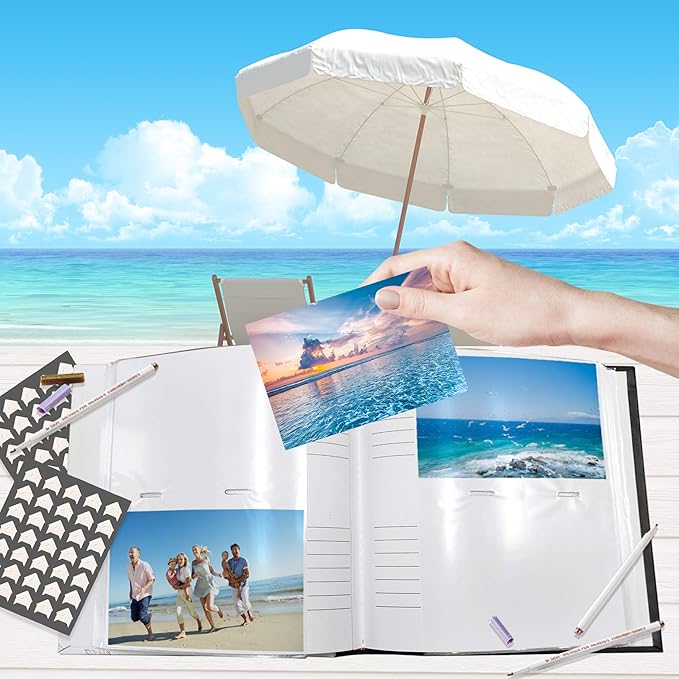 Holoary Photo Album 4x6 200 Photos Two Pictures Per Page, Memo Writing Area for Each Pocket, 200 Pockets 4”x6”, Printed Book Cover Travel Design Natural Beach Vacation Honeymoon Memories-BubblyBeeBaby