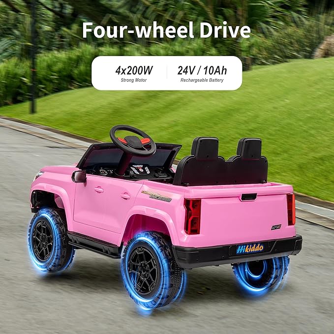 24V 10Ah Ride on Toy for Big Kids, 4WD 2 Seater Electric SUV Kids Car to Drive w/Remote Control, 4x200W Motors - Pink-BubblyBeeBaby