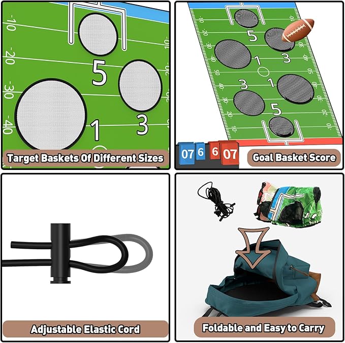 jumpfly Trampoline Football Game Accessories, Toss Throwing Target Net Fits 8 FT/10 FT/12 FT/14 FT Recreational Trampolines with Two Footballs - Trampoline Indoor Outdoor Party Games for Kids-BubblyBeeBaby