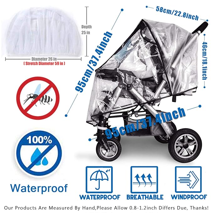 Stroller Rain Cover and Baby Stroller Mosquito Net(2-Piece Set),Universal Stroller Accessory,Waterproof, Windproof Protection,Protect from Dust Snow,Baby Travel Weather Shield-BubblyBeeBaby