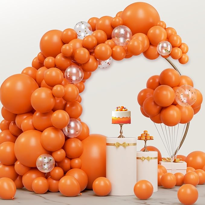 JOYIN 150 Pcs Orange Balloons, Different Sizes 18 12 10 5 Inch Orange Latex Balloon Arch Kit with Instruction for Birthday Party Graduation Wedding Holiday Decoration-BubblyBeeBaby