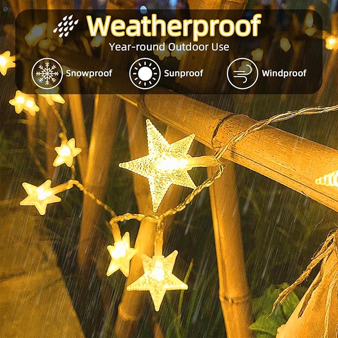 120 LED 40FT Star String Lights, 8 Modes Plug in Star Lights with Timer & Memory, Indoor Outdoor Christmas Twinkle Light for Birthday Party Bedroom Wedding Home Classrom Decor Warm White-BubblyBeeBaby