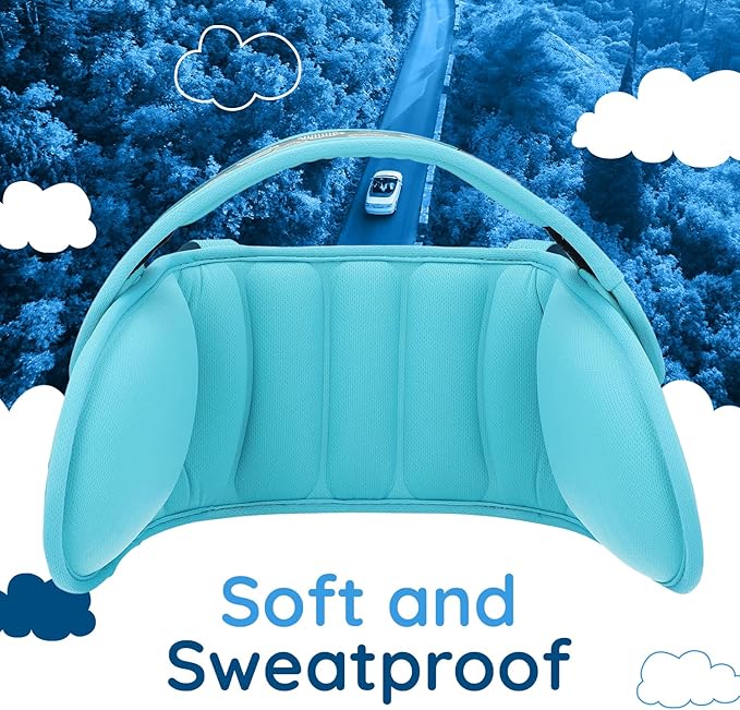 NAPUP Child Head Support for Car Seats – Safe, Comfortable Head & Neck Pillow Support Solution for Front Facing Car Seats and High Back Boosters – Baby Infant Toddler & Kids Travel Accessories (Teal)-BubblyBeeBaby