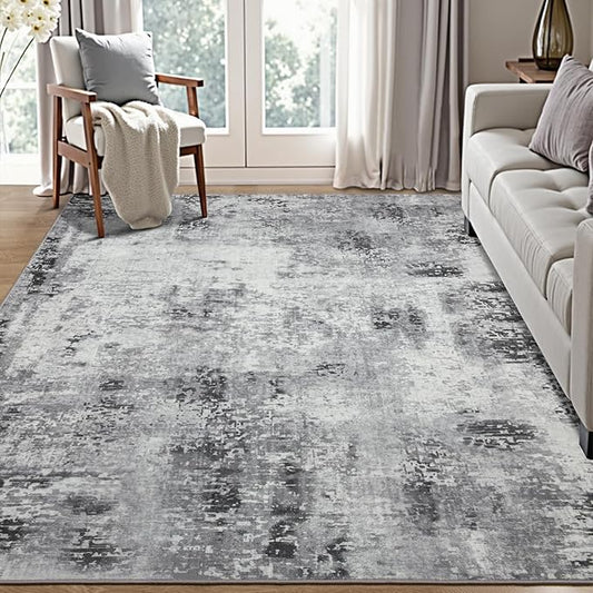 Kelarea Living Room Rug 4x6 Grey Area Rug Machine Washable Rugs, Non Slip Abstract Vintage Indoor Carpet for Bedroom, Nursery, Classroom, Dining Room, Home Office-BubblyBeeBaby