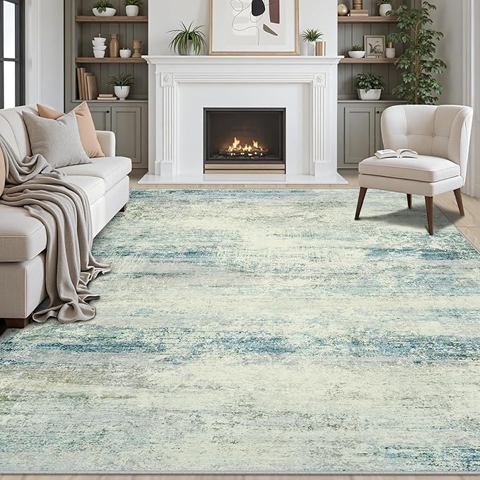 10x14 Area Rugs for Living Room: Soft Abstract Large Area Rug Non-Shedding Anti-Skid Stain Resistant Indoor Floor Modern Washable Rugs for Bedroom Dining Room Nursery Farmhouse Home Office-Blue/Gray-BubblyBeeBaby