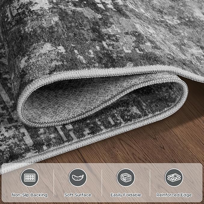 10x14 Area Rugs Large Living Room Rug Washable: Modern Abstract Rug Indoor Modern Carpet Non Slip for Dining Room Bedroom Nursery Home Office Black Grey-BubblyBeeBaby