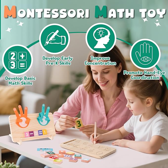 Hirger Preschool Learning Toys for Toddlers 2-4, Educational Math Manipulatives Number Counting Blocks for Kids, Montessori Toy for Boys Girls Age 2+ Birthday Gifts-BubblyBeeBaby