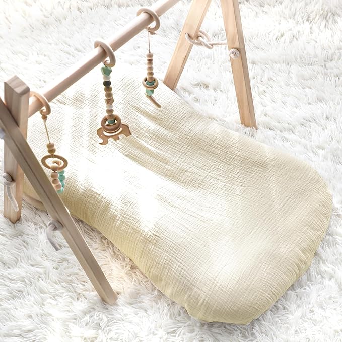 Hooyax Baby Lounger Cover 2 Pack - 100% Muslin Cotton Newborn Lounger Pillow Covers Only, Soft Breathable Infant Lounger Cover with Reinforced Stitching, Fits Most Standard Baby Loungers (Green Wheat)-BubblyBeeBaby