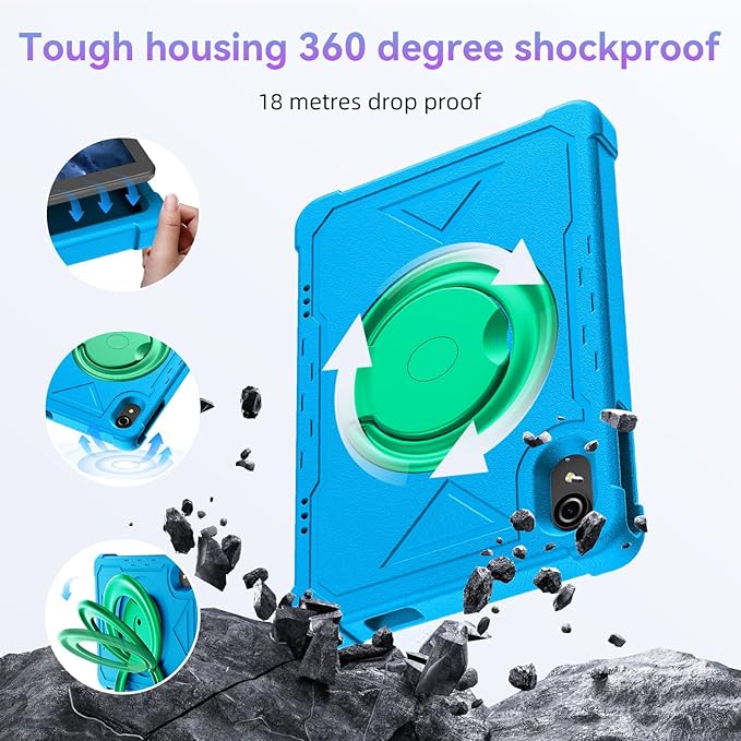 HUIHUANG Tablet 10 Inch Android 14 Tablet, 16GB RAM 128GB ROM, 1TB Expansion, Octa-core, Large Capacity Battery, 5MP + 8MP Dual Camera, 5G/2.4G WiFi, Bluetooth 5.0, GPS, Drop-Proof Case (Blue)-BubblyBeeBaby