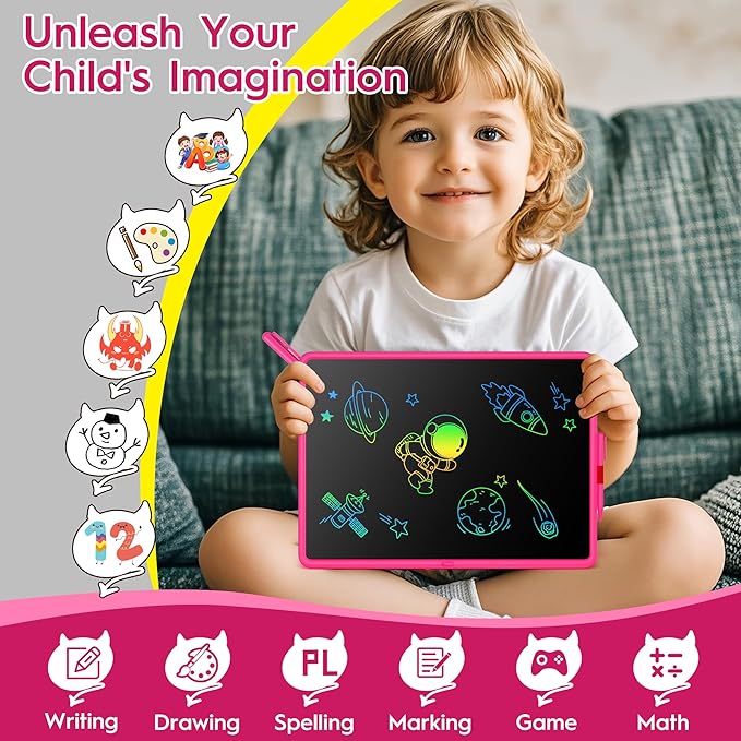 20 Inch LCD Writing Tablet for Kids, Children's Art Toys, Educational and Learning Drawing Kits, Birthday and Christmas Gifts for Boys and Girs Aged 3-12+, Pink-BubblyBeeBaby